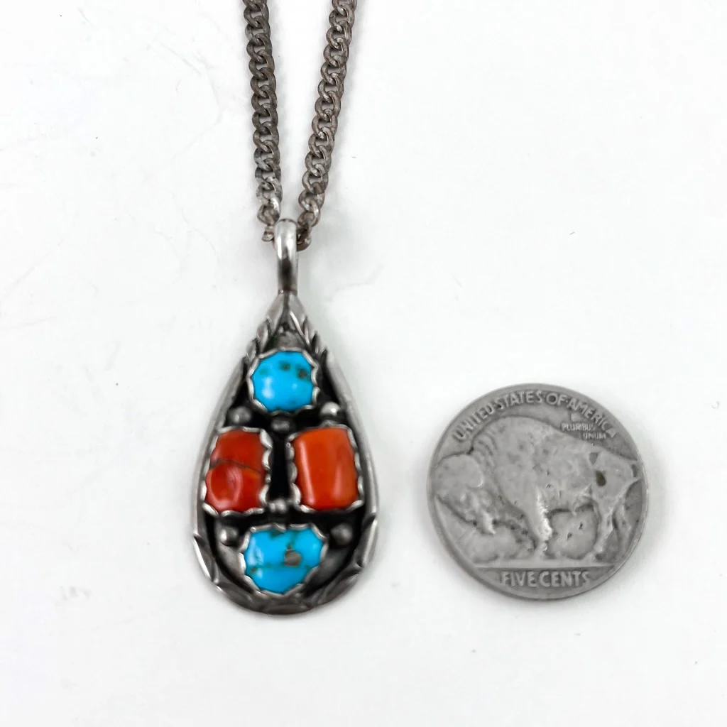 Vintage Coral & Turquoise Pendant - Mitchell's Manufacturing Jewel