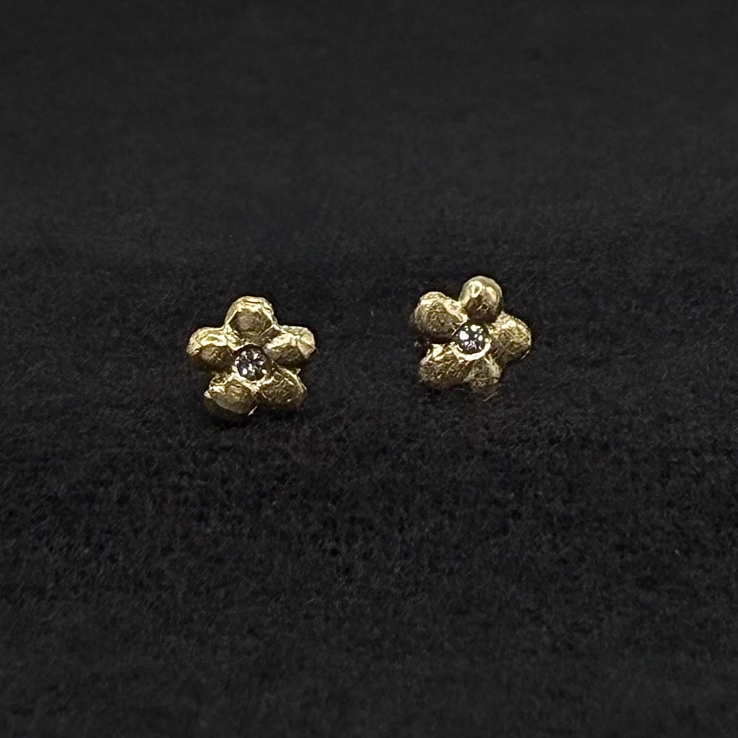 Tiny Flower with Diamond 14 Karat Gold Post Earring - Mitchell's Manufacturing Jewel