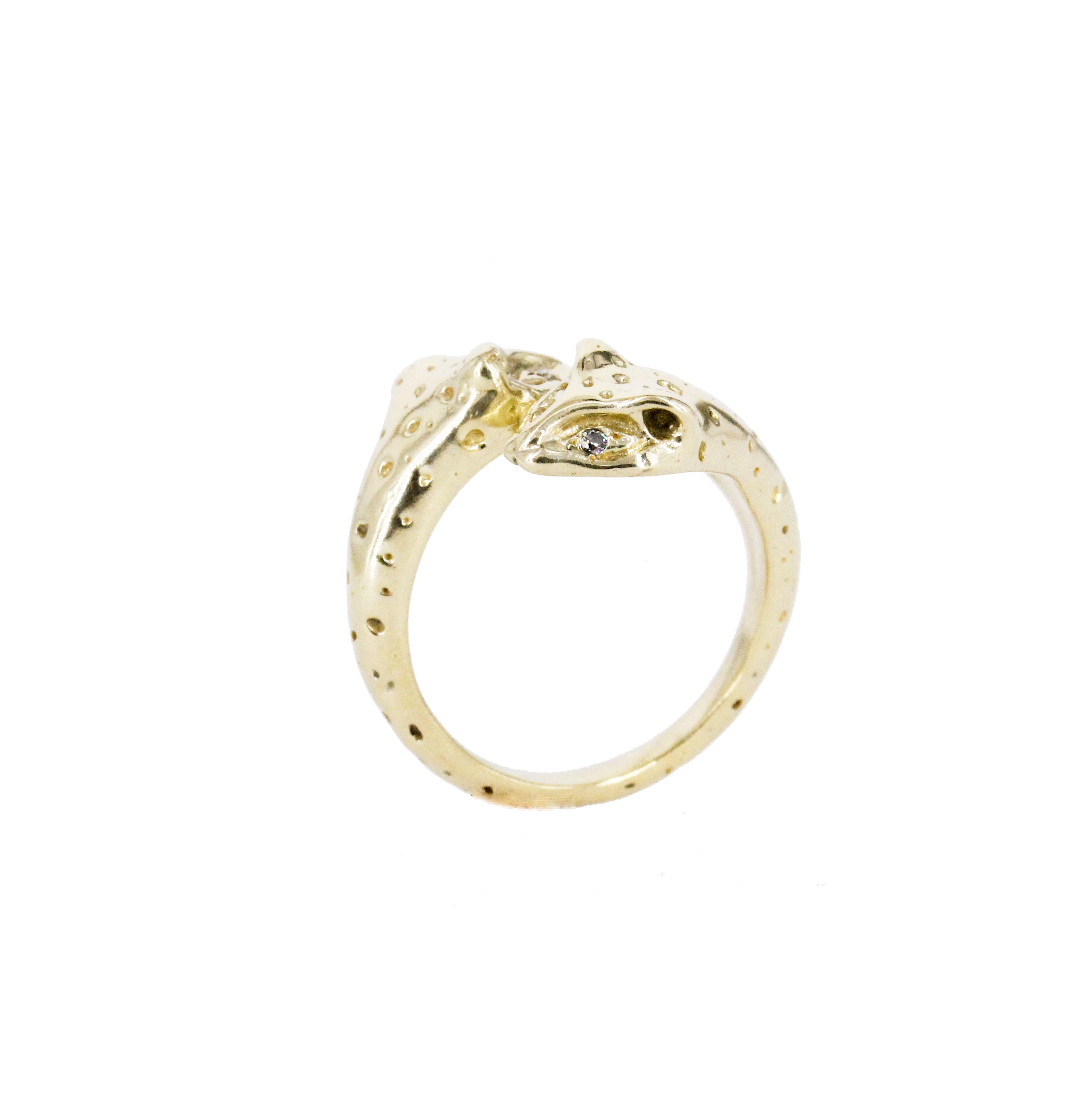 Double Headed Jaguar 14k Gold Ring with Diamond Eyes - Mitchell's Manufacturing Jewel