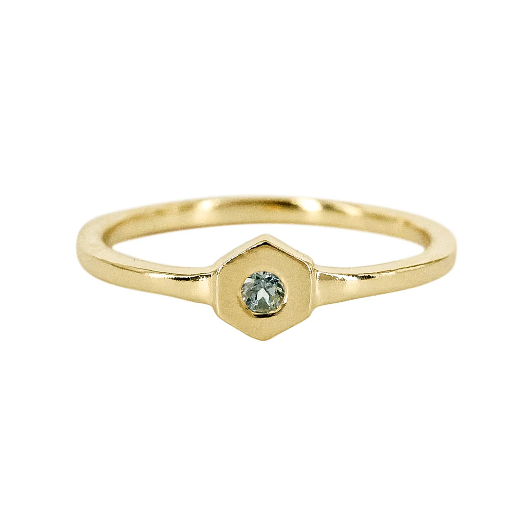 Prism Birthstone Hexagon 14k Gold Ring - Mitchell's Manufacturing Jewel