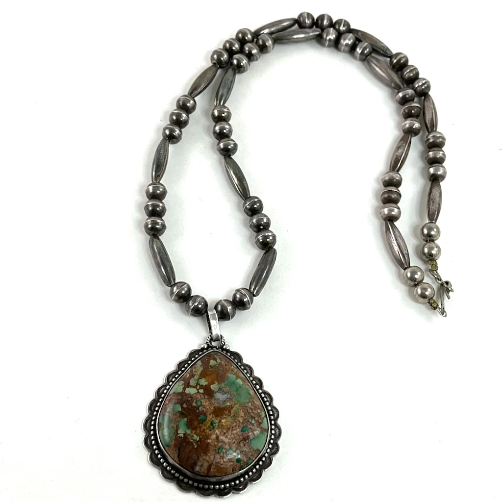 Large Royston Pendant On Beads - Mitchell's Manufacturing Jewel