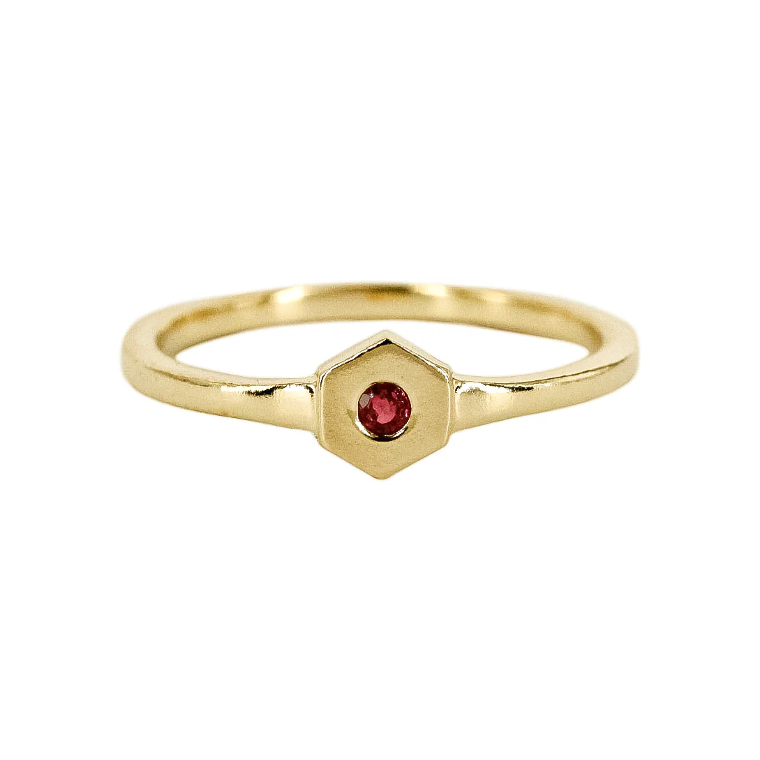 Prism Birthstone Hexagon 14k Gold Ring - Mitchell's Manufacturing Jewel