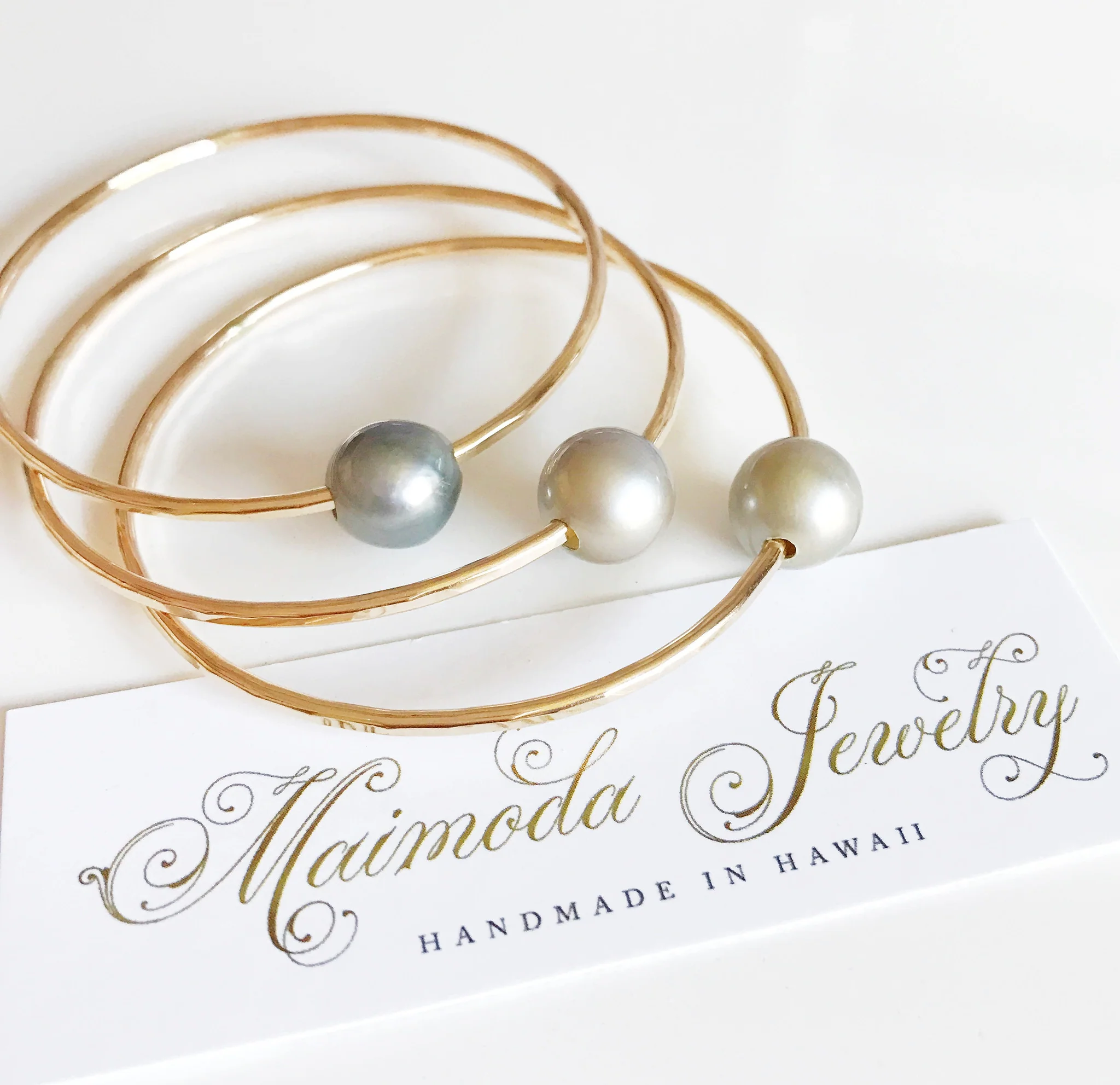 Bangle Rumi - Silver Tahitian pearl bangle (B303) - Mitchell's Manufacturing Jewel