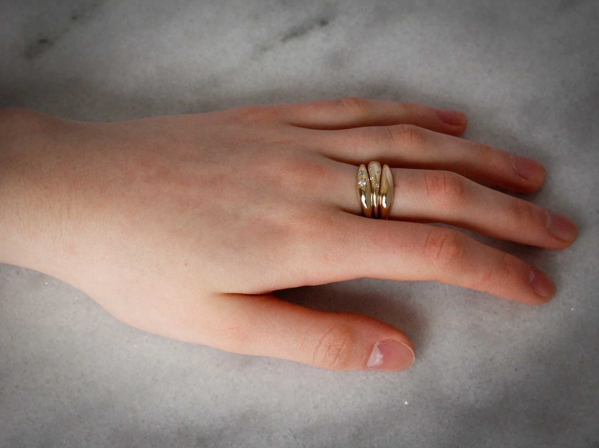 The Stardust Arch: A 14k Gold Hand-Carved Dome Ring - Mitchell's Manufacturing Jewel
