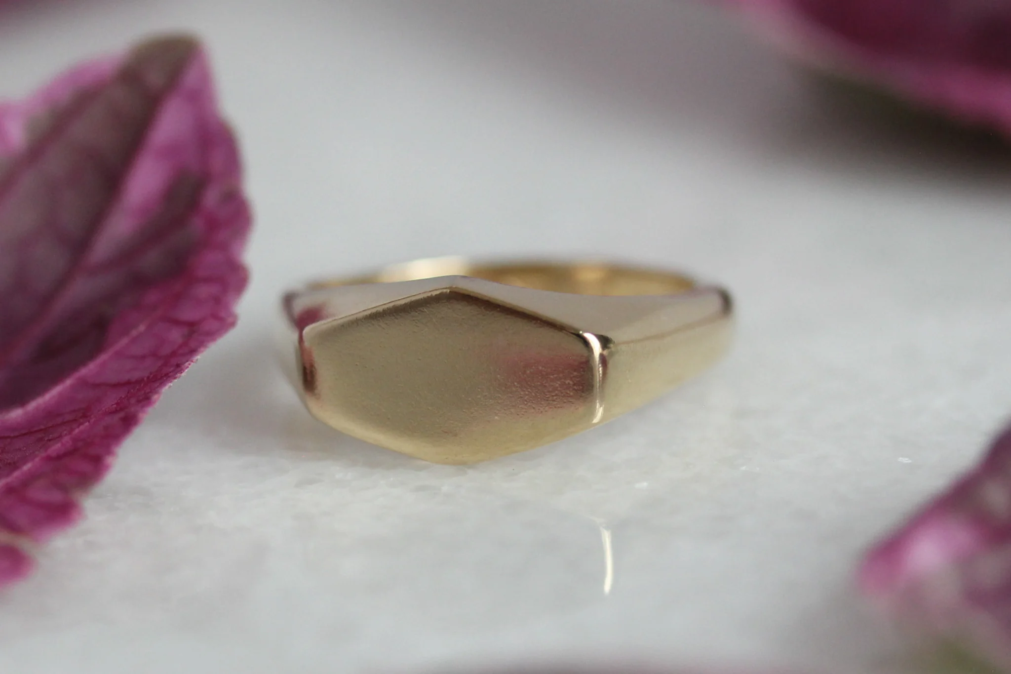 The Hex Petal: A Geometric 14k Gold Signet Ring - Mitchell's Manufacturing Jewel