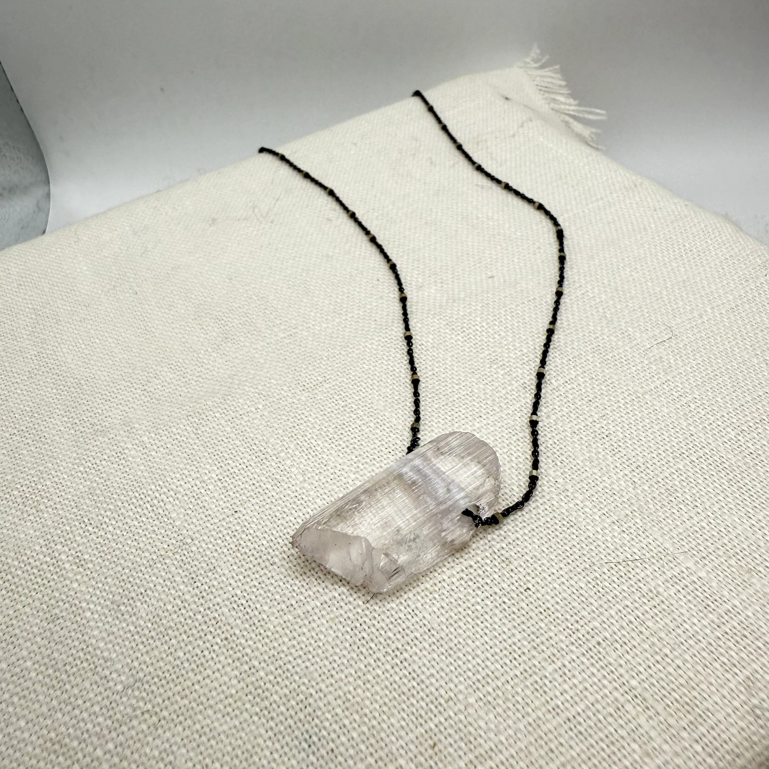 Kunzite Pendant Slider Oxidized Sterling Necklace - Mitchell's Manufacturing Jewel