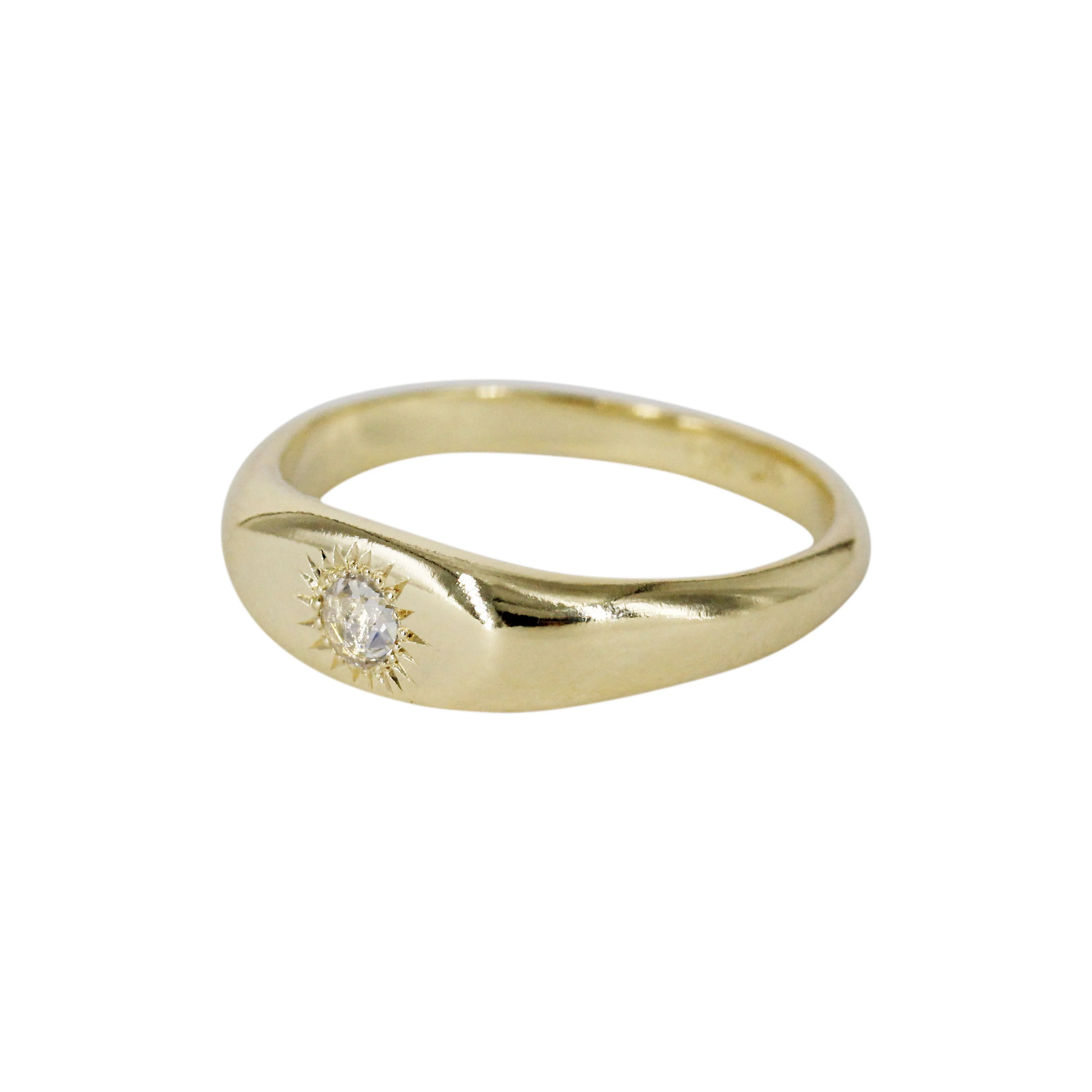 Sunflower Signet Rose Cut Diamond 14k Gold Ring - Mitchell's Manufacturing Jewel