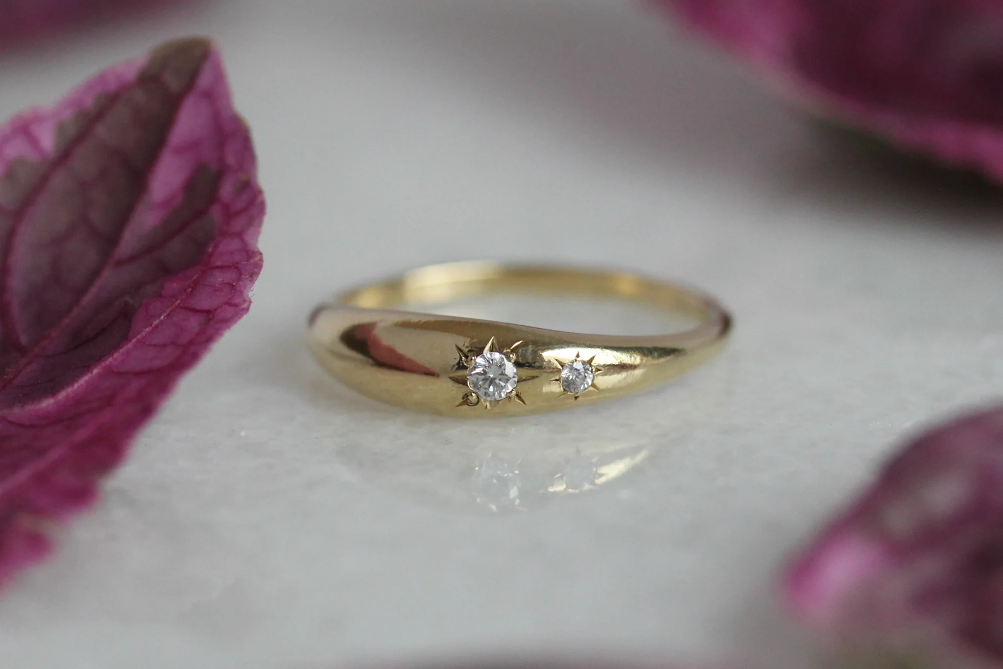 The North Star: A 14k Gold & Twin Diamond Domed Ring - Mitchell's Manufacturing Jewel