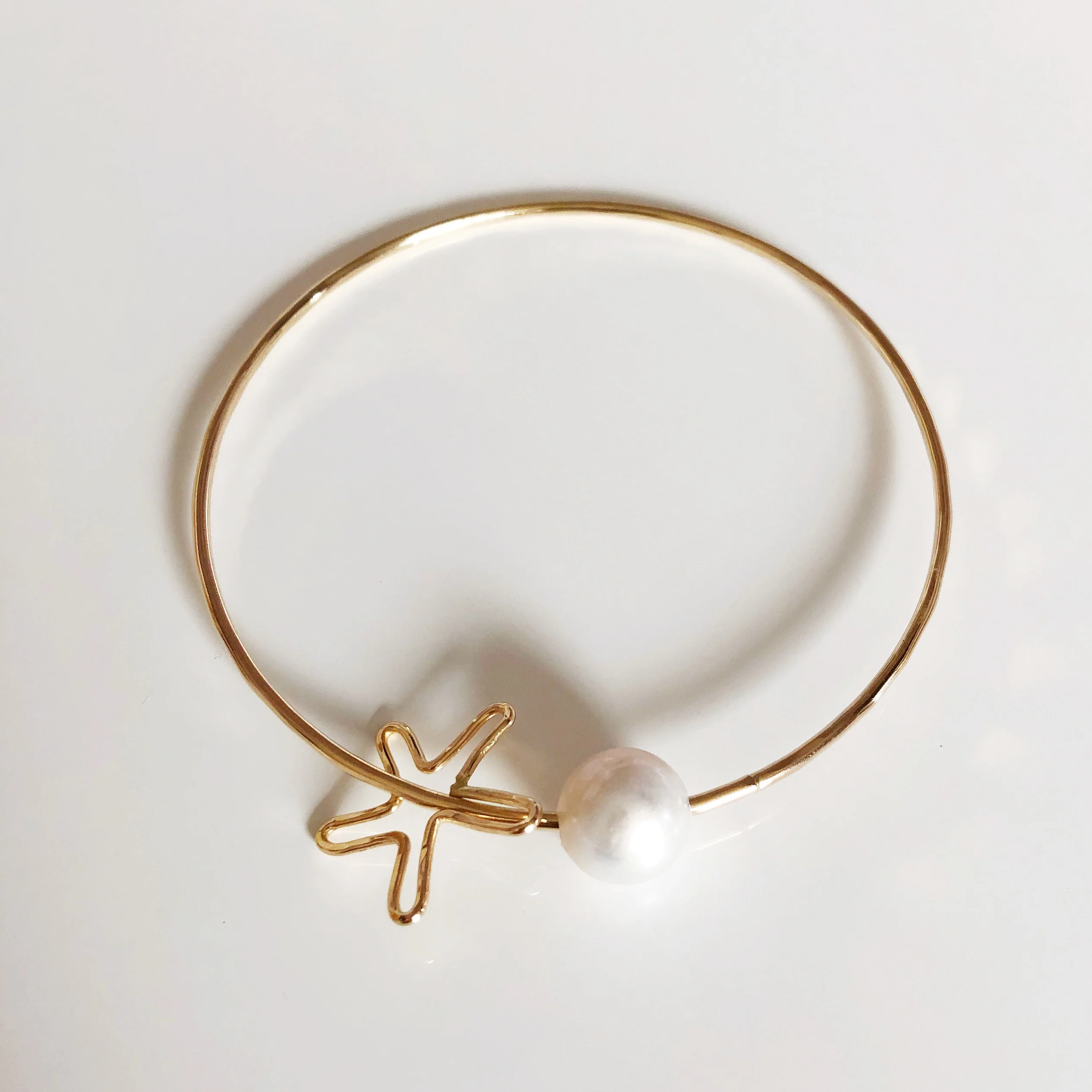 Starfish charm bangle - Fresh water pearl (B347) - Mitchell's Manufacturing Jewel