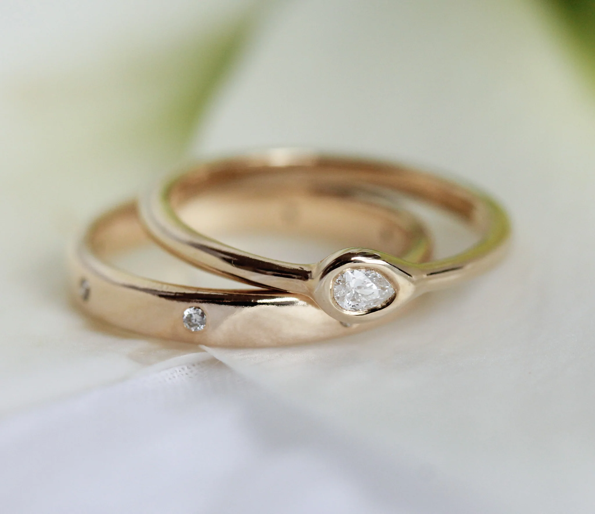The Lyric Pear: A 14k Gold Hand-Carved Diamond Ring - Mitchell's Manufacturing Jewel