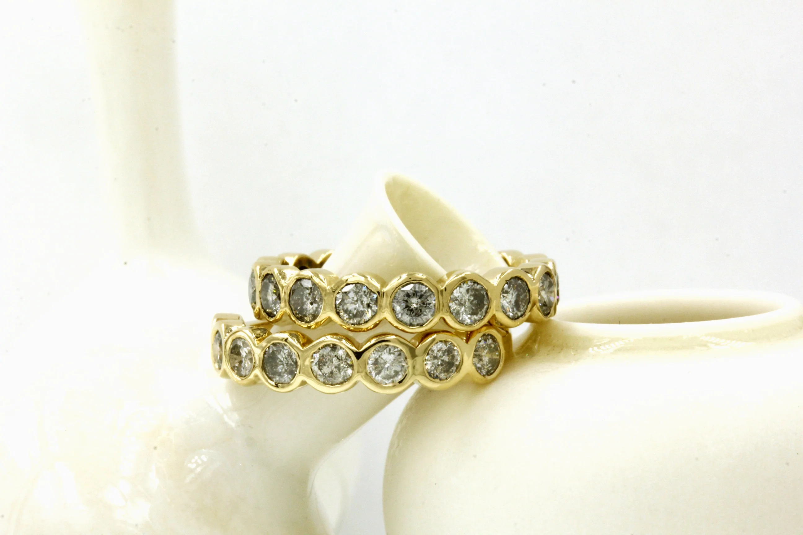 The Baby Wallace: 14k Gold Hammered Salt and Pepper Half Eternity Band - Mitchell's Manufacturing Jewel