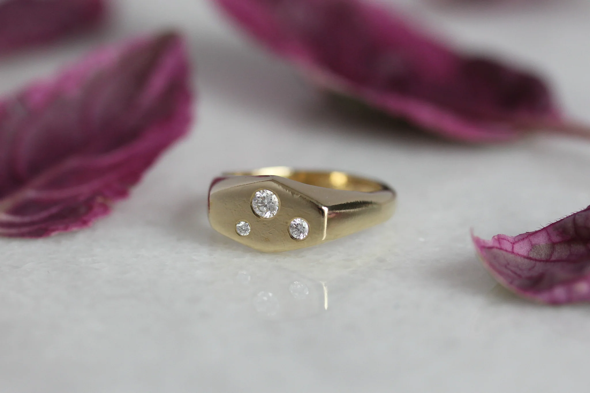 Hex Signet 14k Gold Ring with Diamonds - Mitchell's Manufacturing Jewel
